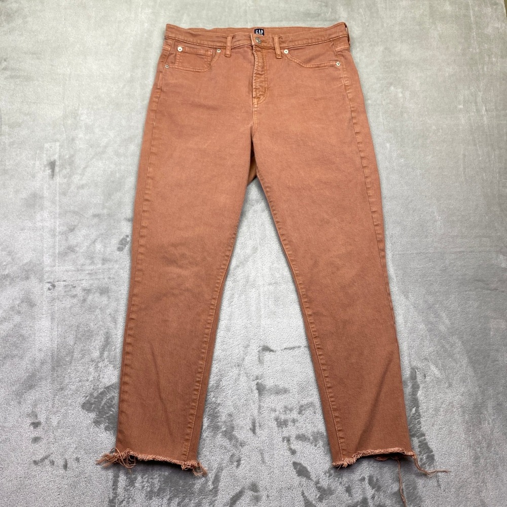 Gap True Skinny Jeans Womens 31 Terracotta Rust High Rise Raw Hem Stretch Grunge